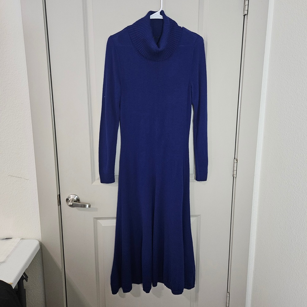 Lafayette 148 New York Royal Blue 100% Wool Turtleneck A-Line Sweater Dress S
